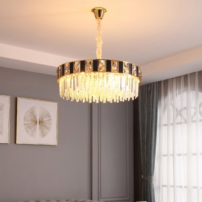 Geometric Shaped Hanging Light Modern Luxe K9 Crystal Golden Chandelier for Bedroom