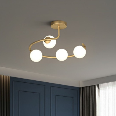 Globe LED Semi Flush Minimalistic Opal Glass Corridor Flush Ceiling Light Fixture in Gold