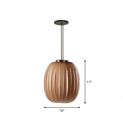 Globe Pendant Lighting Modern Wood Veneer 1 Bulb Restaurant Hanging Ceiling Light