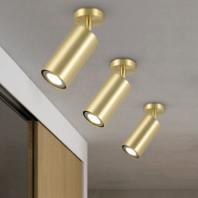 Gold Plated Cylinder Semi Flush Mount Spotlight Postmodern Metal Ceiling Light for Corridor