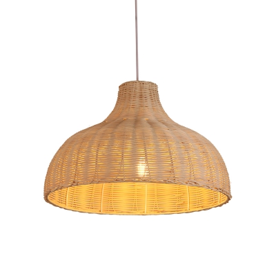 Handwoven Pendant Light Contemporary Rattan Single-Bulb Restaurant Suspension Light in Wood