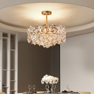 Hexagonal Foyer Ceiling Light Clear Crystal Contemporary Chandelier Pendant in Gold