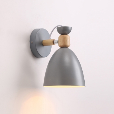 Macaron Swivel Shade Small Wall Light Metal Single Bedside Reading Lamp with Wood Accent