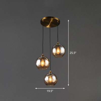 Minimalist Sphere Open Bottom Multi Ceiling Light Glass 3 Heads Restaurant Suspension Lighting