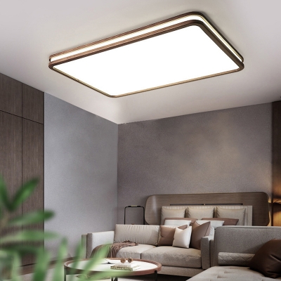 Minimalistic LED Ceiling Flush Light Dark-Wood Geometric Flush Mounted Lamp with Acrylic Shade