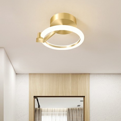 Minimalistic Loop Shaped Ceiling Lighting Silica Gel Hallway LED Semi Flush Mount in Gold