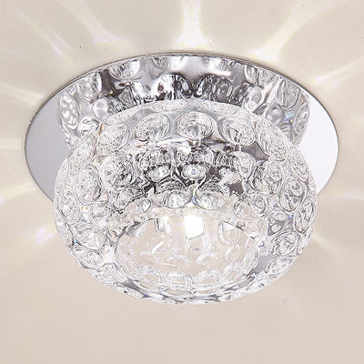 Modern Donut Shaped LED Ceiling Lamp Clear Crystal Passageway Flush Mount Light in Stainless Steel