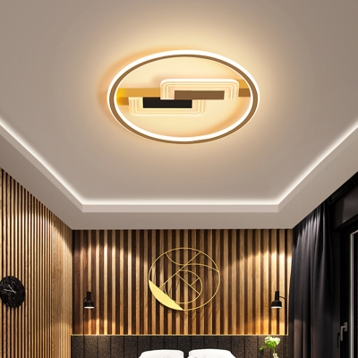 Modern Geometrical LED Flush Mount Acrylic Bedroom Flushmount Ceiling Light in Gold-Black
