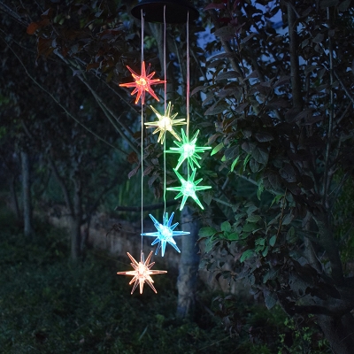 Plastic Sea Urchin Solar Pendant Light Contemporary Clear LED Wind Chime Light for Outdoor, 1 Piece