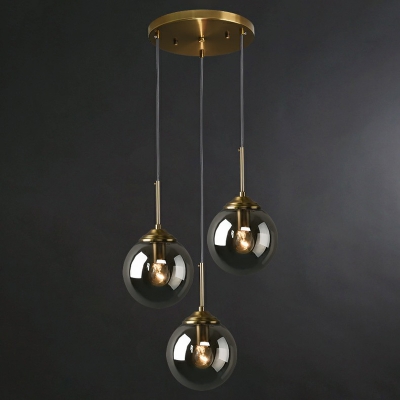 Postmodern Ball Shaped Pendant Light Fixture Glass 3-Head Restaurant Multi Ceiling Light in Brass