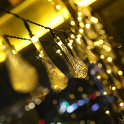 Raindrop Shape Plastic LED Fairy Lamp Artistic White Solar String Light for Courtyard
