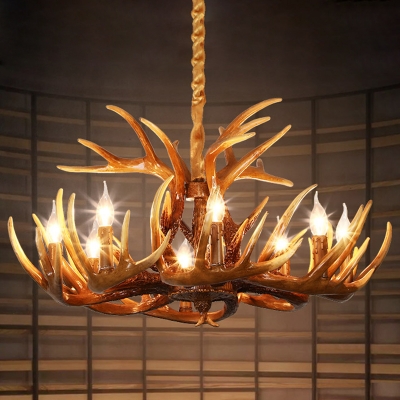 Resin Brown Chandelier Light Antler Farmhouse Ceiling Suspension Lamp for Bistro