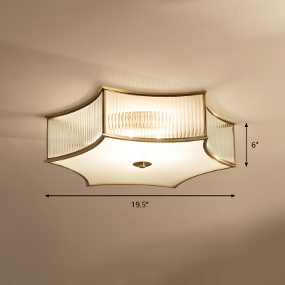 Ribbed Glass Ceiling Lighting Minimalist Gold Six Pointed Star Shaped Bedroom Flush Mount Fixture