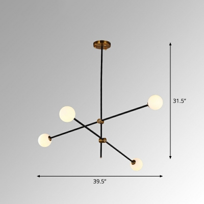 Rotating Linear Chandelier Light Minimalist Metal Black Pendant Lamp with Ball Milk Glass Shade