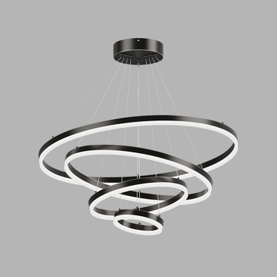 Simplicity Tiered Hoop Chandelier Light Metallic Living Room LED Pendant Light Fixture in Black