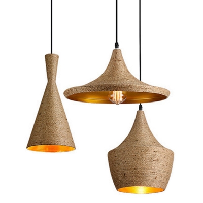 Single-Bulb Rope Hanging Lamp Minimalist Brown Geometric Dining Room Ceiling Pendant Light
