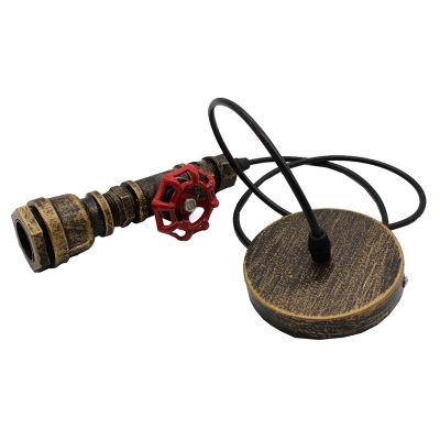 Single Exposed Bulb Design Pendant Lighting Cyberpunk Bronze Metal Pendulum Light with Red Valve
