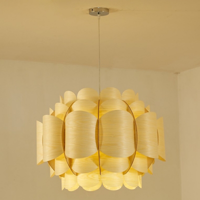 South-East Asia Lotus Hanging Lamp Bamboo 1 Bulb Restaurant Ceiling Pendant in Wood