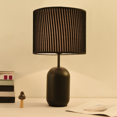 Stripe Print Fabric Cylindrical Table Lamp Minimalist 1 Head Night Light for Bedroom