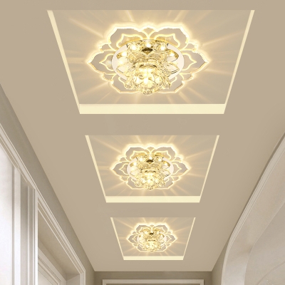 Stylish Modern Lotus Shaped LED Ceiling Lamp Clear Crystal Doorway Flush Mount Light Fixture