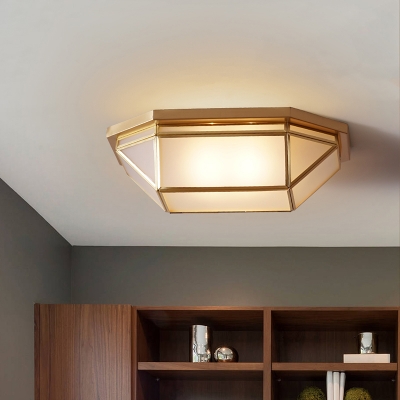Trapezoid Glass Flush Mounted Light Minimalistic 2-Bulb Bedroom Ceiling Light Fixture in Brass