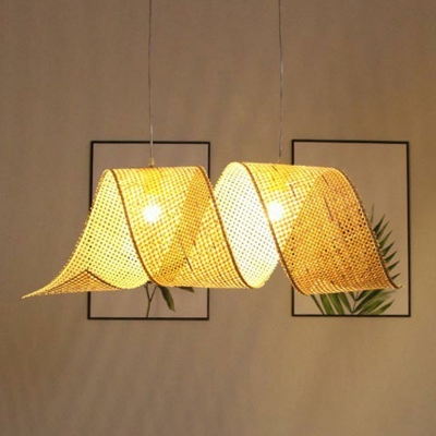 Twist Pendant Light Fixture Minimalist Bamboo 1-Light Wood Hanging Lamp for Restaurant