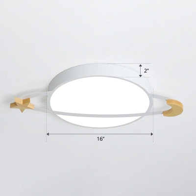 White Earth Planet LED Flush Light Kids Style Acrylic Ceiling Mount Lamp for Bedroom