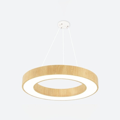 Wood Finish Round Chandelier Minimalism LED Acrylic Hanging Ceiling Light for Office