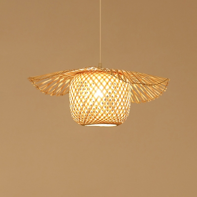 Wood Lotus Leaf Suspension Lighting Minimalist Single Bamboo Pendant Ceiling Light