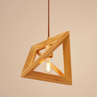 Wooden Triangular Prism Pendant Lamp Minimalist Single-Bulb Hanging Ceiling Light over Table