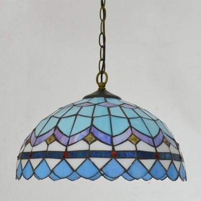 1 Light Dome Hanging Light Tiffany Traditional Stained Glass Pendant Light in Pink for Corridor