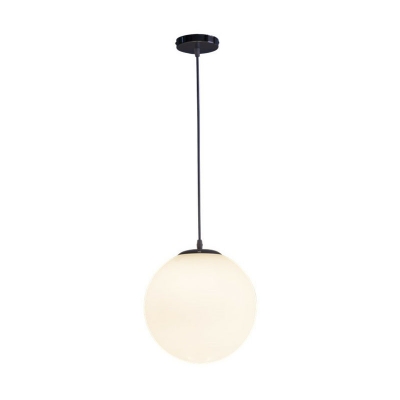 1-Light Restaurant Drop Pendant Minimalism Black Pendulum Light with Globe White Glass Shade