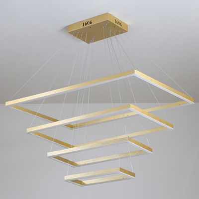 4-Layer Rectangular Aluminum Chandelier Lighting Minimalist Gold LED Pendant Light for Living Room
