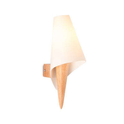 495996 Conical Wall Light Novelty Modern White Glass 1 Bulb Wood Wall Sconce for Bedroom