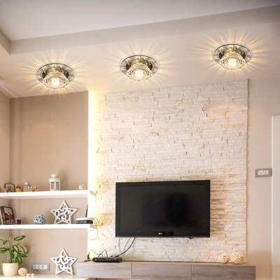 Aisle LED Ceiling Mount Light Simple Clear Flushmount Light with Scalloped Crystal Shade