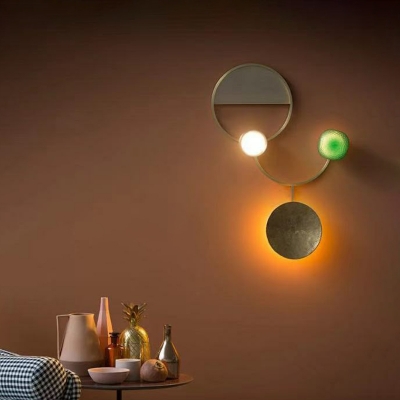 Art Deco Circular LED Wall Light Metallic Living Room Wall Mounted Lamp in Brass