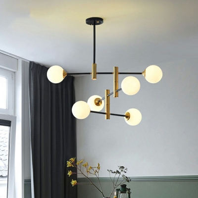 Ball Living Room Chandelier Light Opal Glass Simplicity LED Pendant Light Fixture in Black