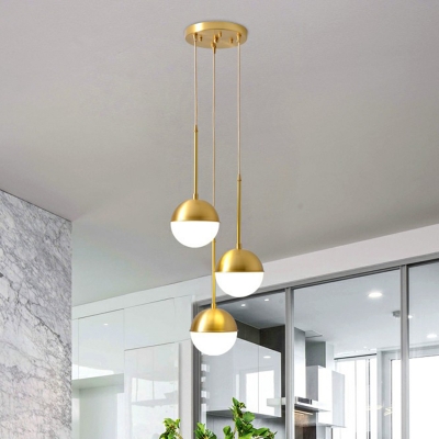 Ball Multi-Light Pendant Minimalism Milky Glass Dining Room Ceiling Suspension Lamp in Gold