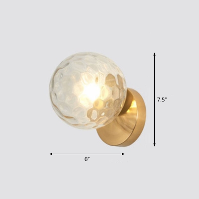 Ball Shaped Mini Wall Lighting Fixture Modern Clear Glass 1-Light Corridor Wall Light in Gold