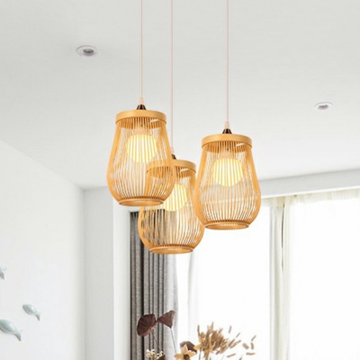Bamboo Pear Shaped Hanging Ceiling Light Minimalist 1 Head Wood Down Lighting Pendant
