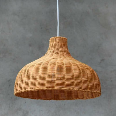 Bamboo Weaving Onion Shaped Pendant Lamp Asian Single-Bulb Hanging Light for Terrace