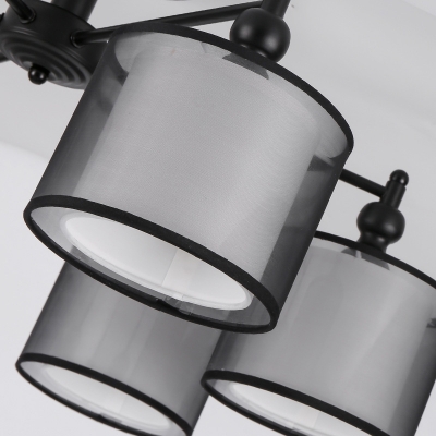 Black 2-Layered Cylinder Flush Chandelier Modern Fabric Semi Flush Mount Ceiling Light