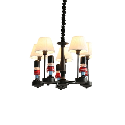 Black and Red Trooper Chandelier Light Creative Resin Suspension Lighting with Pleated Fabric Empire Shade