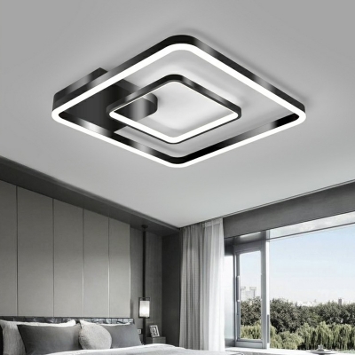 Black Finish Square Ceiling Mounted Fixture Minimalist Metal LED Flush Mount Lighting
