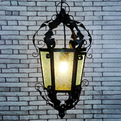 Black Lantern Hanging Lighting Vintage Hand-Crafted Glass Single Dining Room Pendulum Light