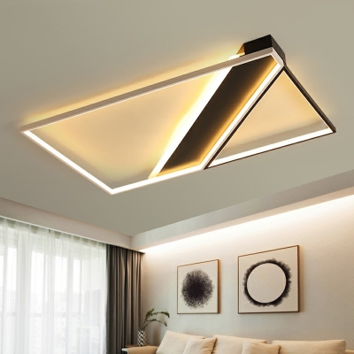 Black Rectangular Ceiling Flush Light Minimalistic Aluminum LED Flushmount Lighting for Living Room