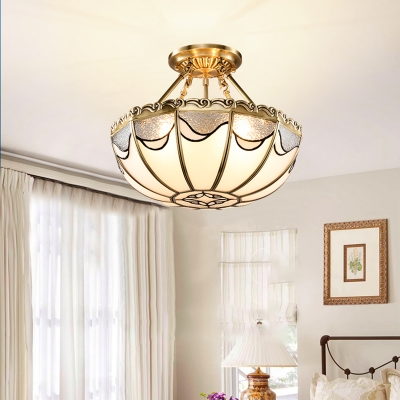 Bowl Glass Panel Chandelier Pendant Light Vintage Dining Room Semi Flush Light in Gold