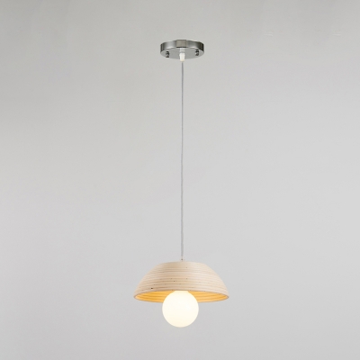 Bowl Shape Hanging Light Fixture Nordic Wooden Single-Bulb Dining Room Pendant in White