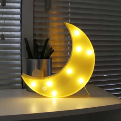 Cartoon Crescent LED Wall Night Light Plastic Bedroom Decoration Battery Powered Table Lamp