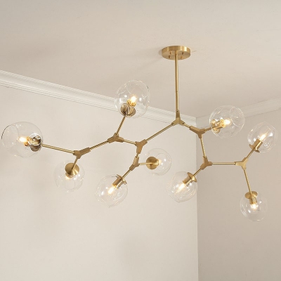 Clear Glass Molecular Bubble Chandelier Pendant Light Contemporary Hanging Light in Gold